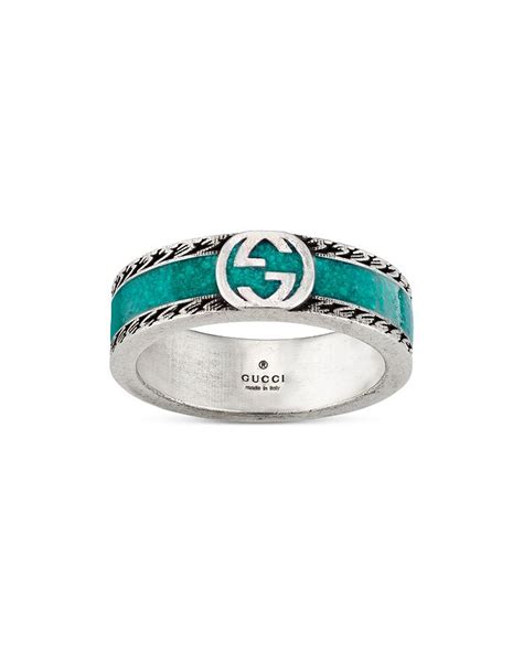 Gucci Sterling Silver & Enamel Interlocking G Ring 